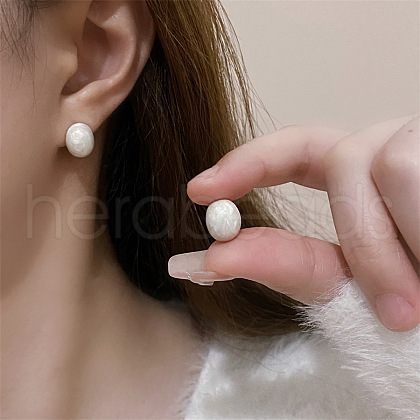 Brass Enamel Stud Earrings EJEW-P308-09B-G-1