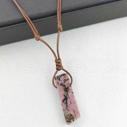 Natural Rhodonite Rectangle Pendant Necklaces FS-WGC5719-06-1