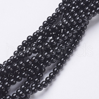 Natural Black Onyx Round Beads Strands X-GSR4mmC097-1
