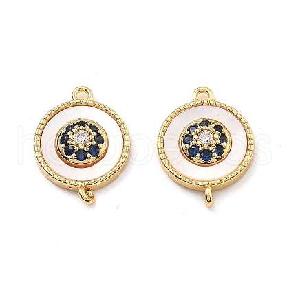 Brass Micro Pave Blue Cubic Zirconia and Shell Connector Pendants KK-B129-17G-1