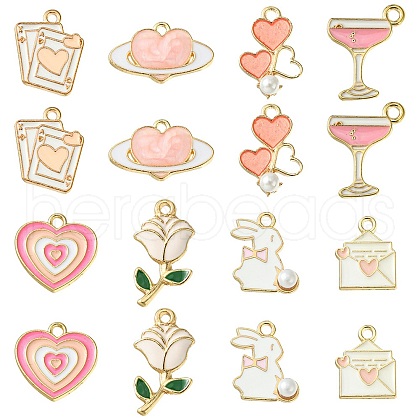 16Pcs 8 Styles Valentine's Day Alloy Enamel Pendants ENAM-FS0001-64-1
