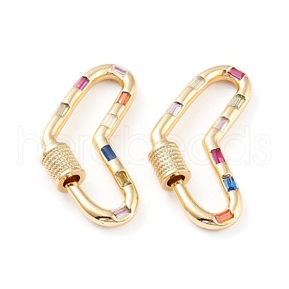 Brass Micro Pave Cubic Zirconia Screw Carabiner Lock Charms ZIRC-L093-59G-1