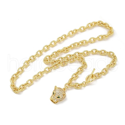 Brass Micro Pave Cubic Zirconia Leopard Pendant Cable Chain Necklaces NJEW-K385-01A-01-1