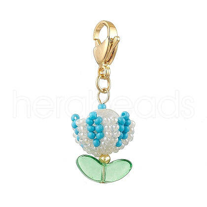 Flower Glass Seed Beaded Pendant Decorations HJEW-MZ00163-01-1