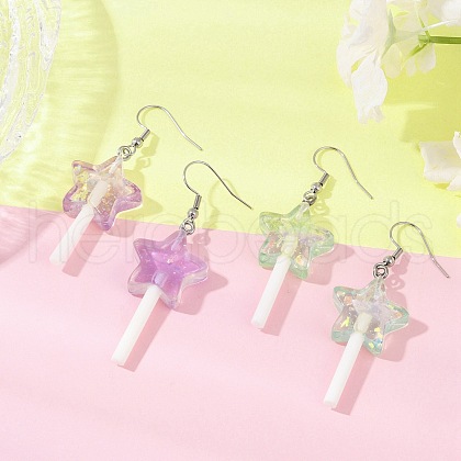 2 Pairs 2 Colors Star Resin Imitation Lollipop Dangle Earrings EJEW-JE06358-1