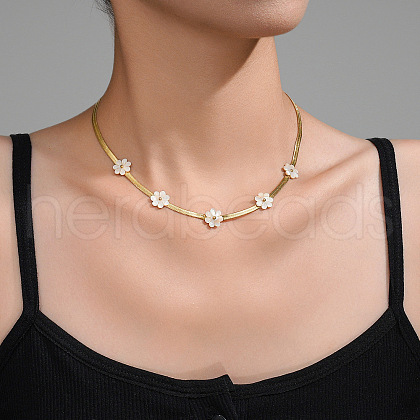 Daisy Flower 304 Stainless Steel Chain Necklaces FS-WGEC3D7-06-1
