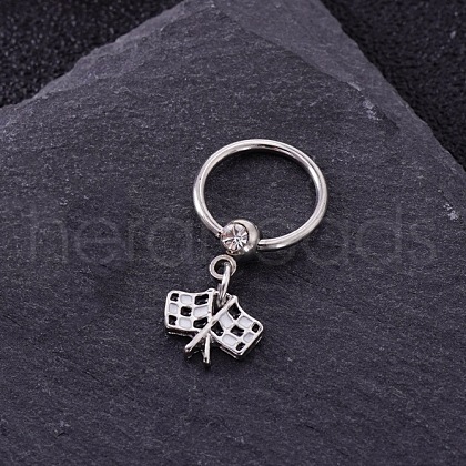 316L Stainless Steel Micro Pave Cubic Zirconia Hoop Nose Rings with Charms WG352E4-18-1