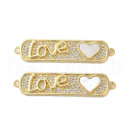 Brass Micro Pave Clear Cubic Zirconia Rectangle with Love Heart Connector Charms KK-U070-10G-1