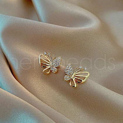 Butterfly Alloy Crystal Rhinestone Stud Earrings FS-WG77936-01-1