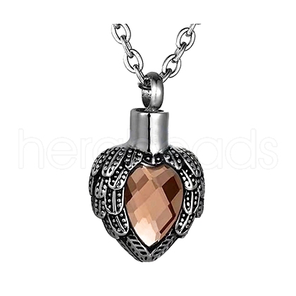 Angel Wing Heart Stainless Steel Urn Ashes Pendant Cable Chain Necklaces PW-WG79058-01-1