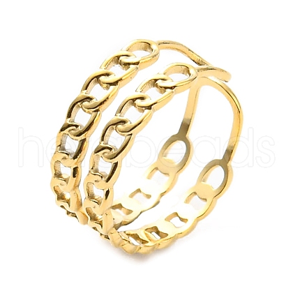 304 Stainless Steel Curb Chains Shape Open Cuff Ring for Women RJEW-C016-02G-1
