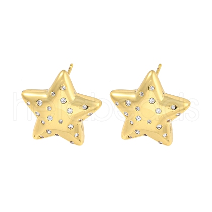 Rack Plating Brass Micro Pave Clear Cubic Zirconia Stud Earring EJEW-C102-07G-01-1