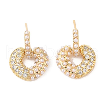 Rack Plating Brass Micro Pave Clear Cubic Zirconia Stud Earrings for Women EJEW-G394-47G-1