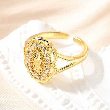 Brass Micro Pave Cubic Zirconia Cuff Rings for Women RJEW-F181-07G-1