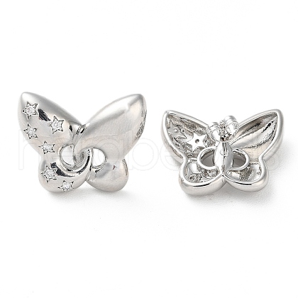 Butterfly with Star Rack Plating Brass Micro Pave Clear Cubic Zirconia Stud Earrings for Women EJEW-A045-06P-1