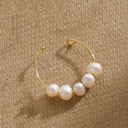 Mother's Day Jewellery Five Natural Freshwater Pearl Oval Beaded Finger Rings WG9E4BA-07-1