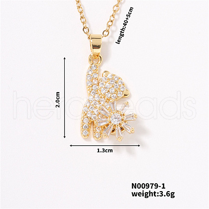 Elegant Brass Pave Clear Cubic Zirconia Bear Pendant Necklaces for Women GA3143-1