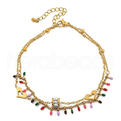 Boho 304 Stainless Steel Enamel Anklets AJEW-P125-01F-G-1
