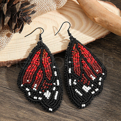 Bohemian Style Handmade Glass Seed Beads Butterfly Wing Dangle Earrings BA4047-3-1