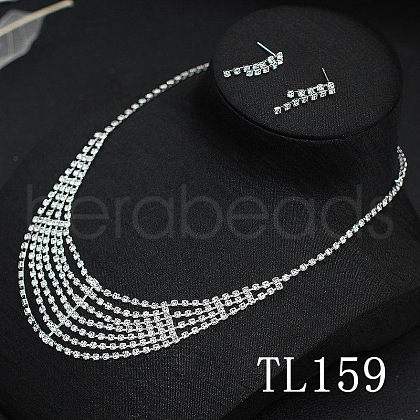 Tassel Alloy Crystal Rhinestone Pendant Necklaces & Stud Earrings Sets FS-WG55224-06-1