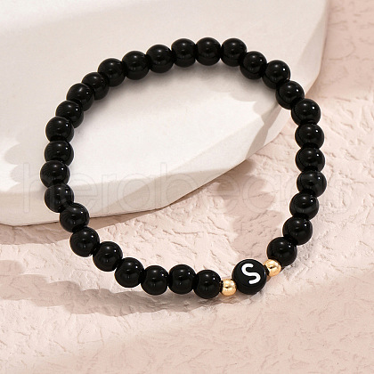 Alloy Resin Round Beaded Stretch Bracelets WG611D6-19-1