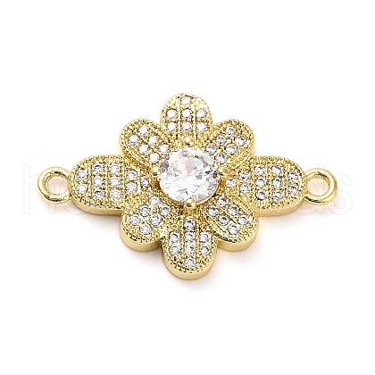 Brass Clear Cubic Zirconia Flower Connector Charms KK-L229-063G-1