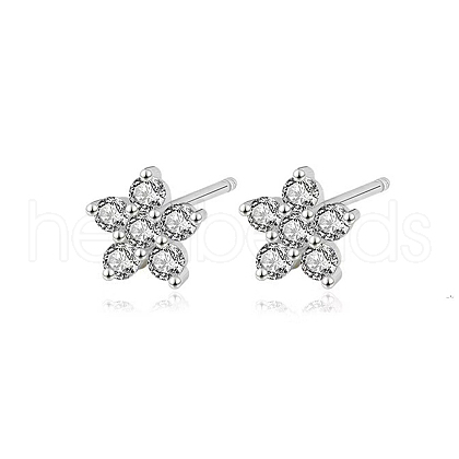 Elegant Sterling Silver Plum Cubic Zirconia Blossom Stud Earrings for Women VQ1749-2-1