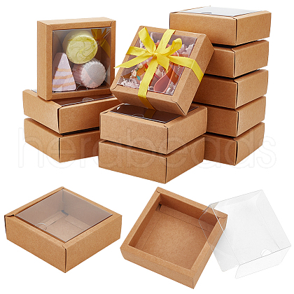 Square Paper Biscuit Boxes with Clear PVC Window CON-WH0098-16A-03-1