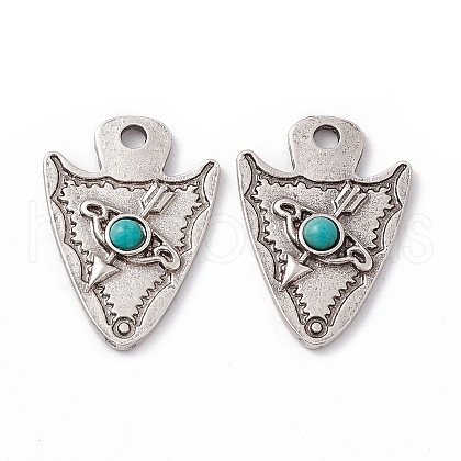 Synthetic Turquoise Half Round Pendants PALLOY-D013-03AS-1