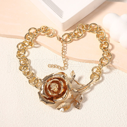 Alloy 3D Rose Flower Pendant Necklaces for Women FS-WGF63B9-01-1