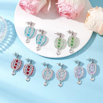 304 Stainless Steel Faceted Bicone Glass Beads Dangle Stud Earrings EJEW-WZ00437-1