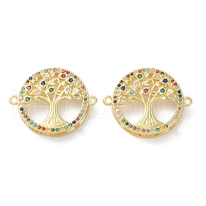 Rack Plating Brass Cubic Zirconia Tree of Life Connector Charm KK-C084-07B-G-1