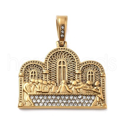 304 Stainless Steel Rhinestone Pendants STAS-V008-34G-1