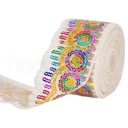 Polyester Rainbow Paillette Lace Ribbon DIY-WH0632-66A-1