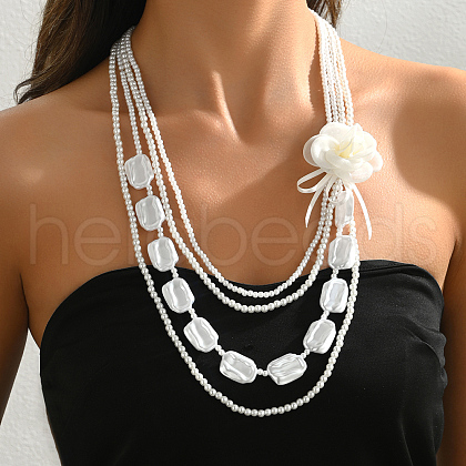 Elegant Vintage Plastic Multi-Layer Pearl Flower Pendant Necklaces for Women LQ8641-1