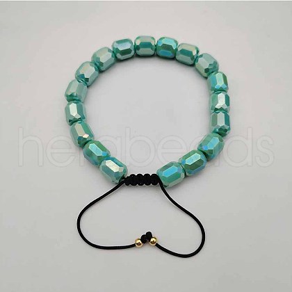Adjustable Electroplated Faceted Cube Glass Braided Beaded Bracelets for Women Men DM4334-10-1