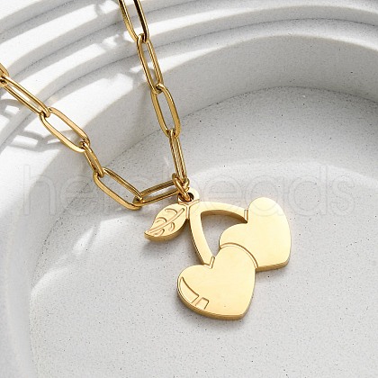 Cherry 304 Stainless Steel Pendant Necklaces for Women NJEW-M106-01G-1