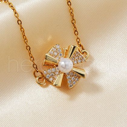 Simple and Elegant Brass Micro Pave Clear Cubic Zirconia Windmill Pendant Necklaces for Everyday Wear BN2389-1