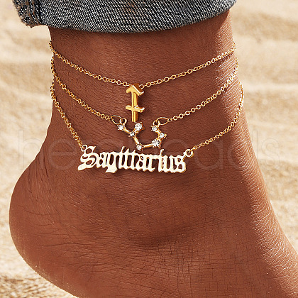 Alloy Crystal Rhinestone 3 Layer Constellations Link Chain Anklets for Women FS-WGFDDF7-11-1
