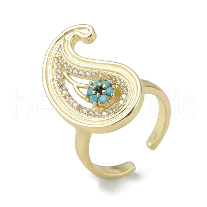 Rack Plating Brass Micro Pave Cubic Zirconia Teardrop Open Cuff Rings for Women RJEW-C088-04G-1
