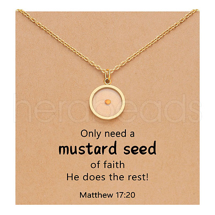 Flat Round 216 Stainless Steel Mustard Seed Pendant Necklaces for Women WG511AE-09-1