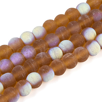 Frosted Transparent Glass Beads Strands GLAA-T032-T6mm-MBB23-1