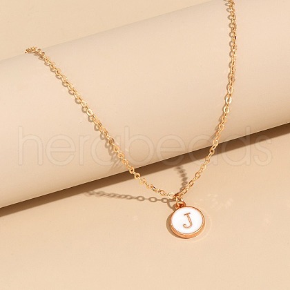 Alloy White Enamel Disc with Initial Pendant Necklaces for Women WG552C5-10-1