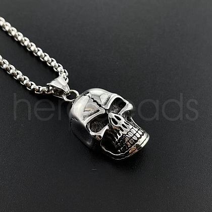 Stainless Steel Skull Pendant Punk Style Hip-hop Necklaces for Men KQ3435-1