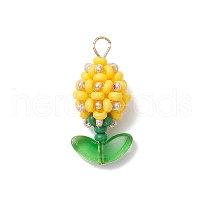 Glass Seed Beaded Flower Bud Pendants PALLOY-MZ00760-03-1