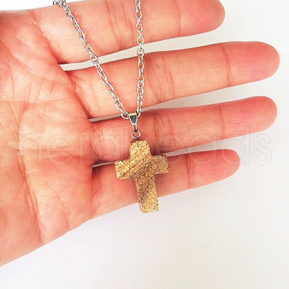 Natural Picture Jasper Cross Pendant Necklace FS-WGC9DE4-05-1