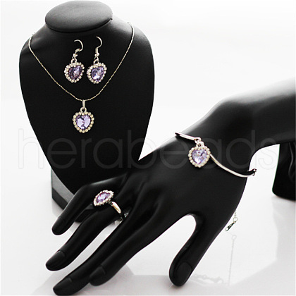 Heart Alloy with Crystal Pendant Necklace & Dangle Earring & Charm Bracelet & Ring FS-WGCCC64-03-1