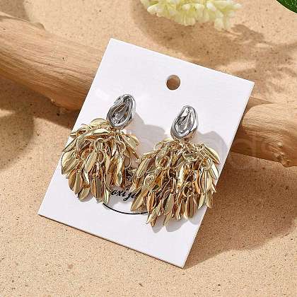 Alloy Leaf Tassel Stud Earrings for Women EJEW-A122-02G-1