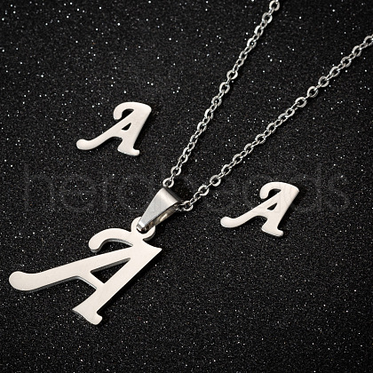 201 Stainless Steel Pendant Necklaces & Stud Earrings Sets WG00841-47-1