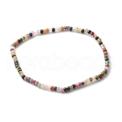 Faceted Rondelle Natural Tourmaline Beads Stretch Bracelets BJEW-JB06383-11-1